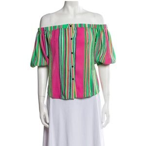 TOV Los Angeles Womens Striped Off-The-Shoulder Blouse Short Sleeve Cabana 42/L